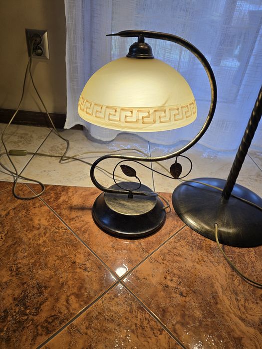 Zestaw lamp stojące i sufitowe postarzane złoto