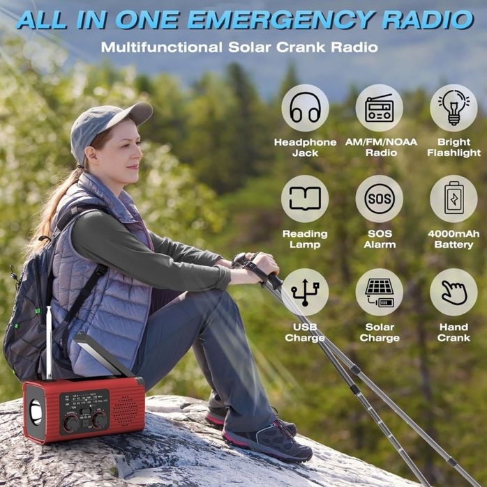 Rádio solar powerbank de sobrevivência - 4000mAh