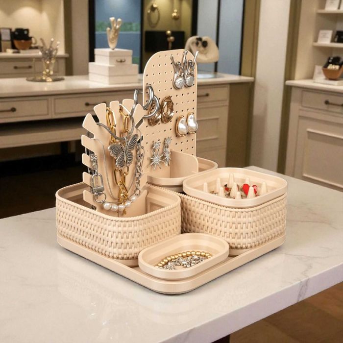 Modułowy Organizer na Biżuterie "Rattan Glow" Elegancja i Porządek!