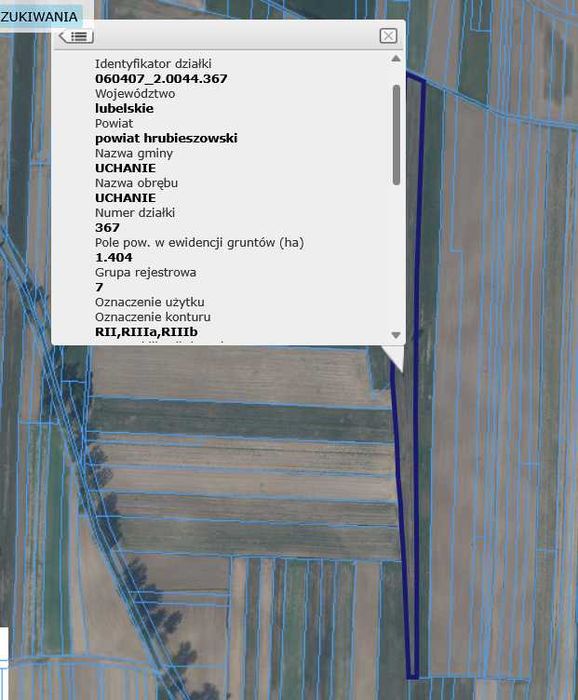 Działka rolna Uchanie (lubelskie) 1,404 ha