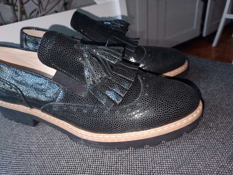 Czarne skórzane mokasyny oksfordki półbuty zapato rozmiar 36