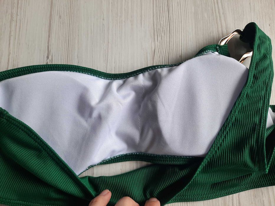 Зеленый купальник монокини на одно плечо L XL в рубчик мягкая чашка