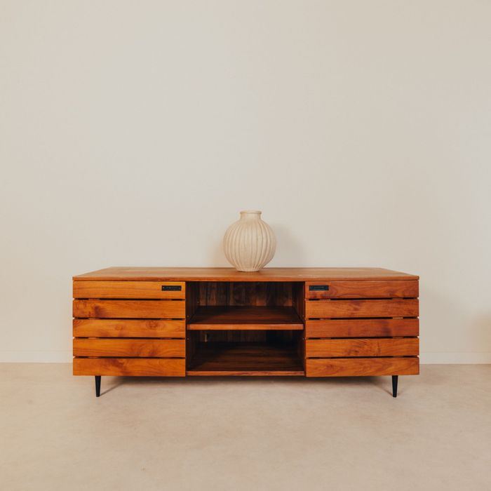 Szafka RTV komoda niska drewno egzotyczna industrialna pod telewizor