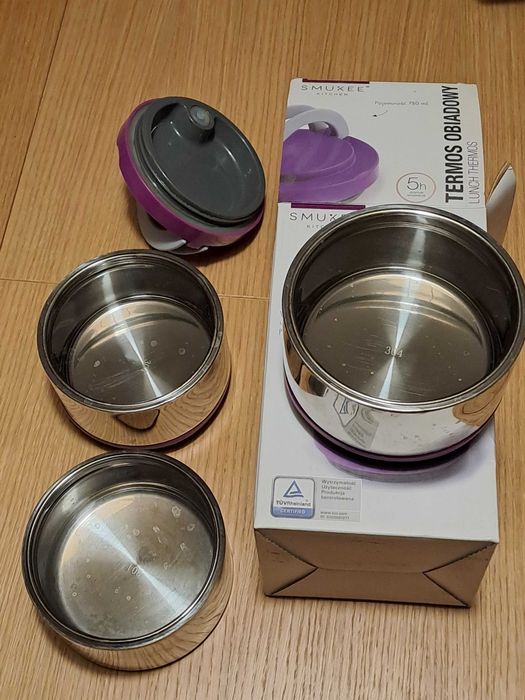 Termos obiadowy SMUKEE, 3 pojemniki, utrzymuje temp ~5h, 780ml