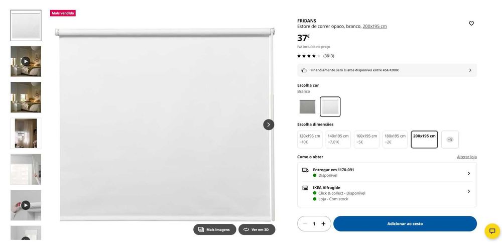 Estore de correr opaco IKEA FRIDANS 200x195cm