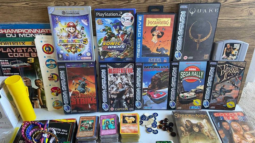 Jogos e acessórios Nintendo, Sega, Tazos, Pokémon, Dragon Ball, Yu-Gi-Oh