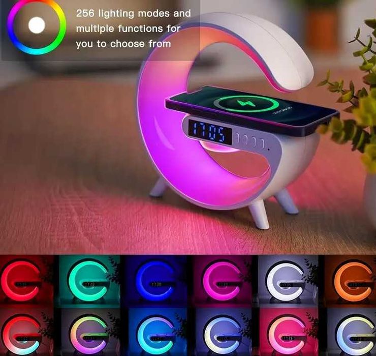 Relógio Candeeiro Carregador Wireless Despertador