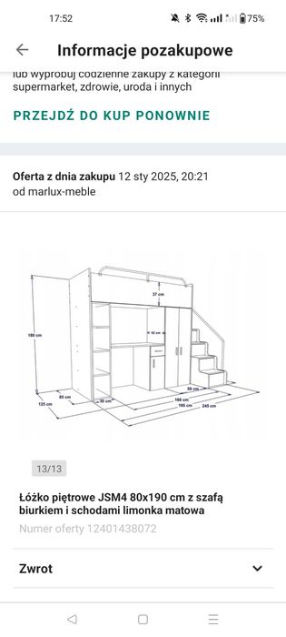 Łóżko piętrowe  z szafą