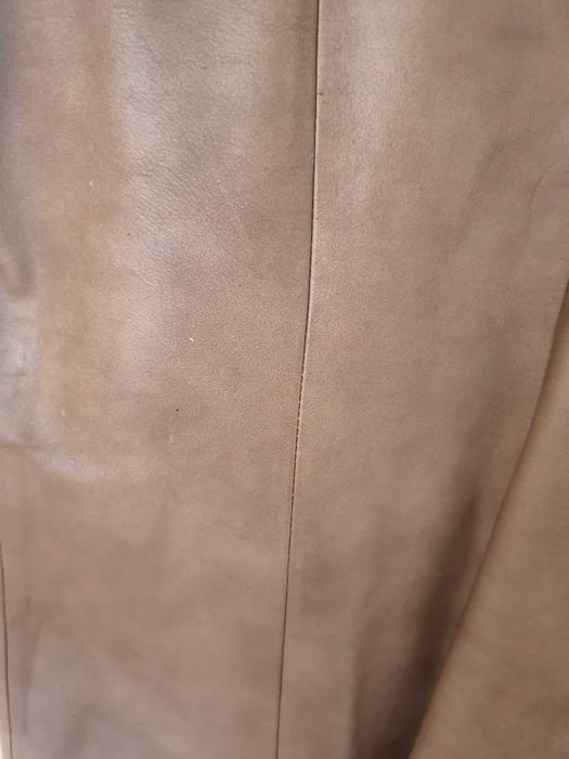 Płaszcz damski kurtka skórzana brąz beż