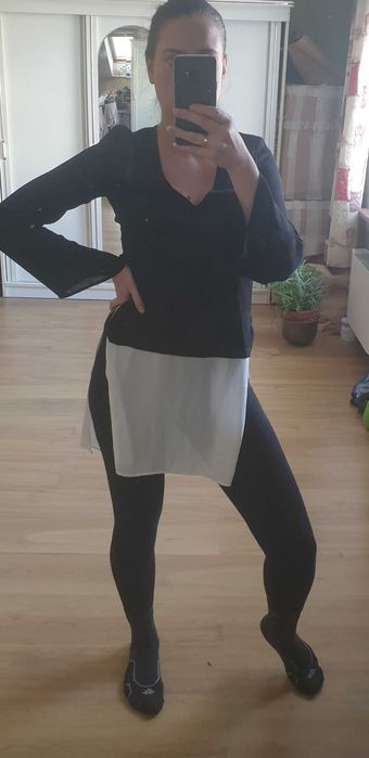 Na święta elegancka tunika rozcięcia zara basic czarna biala xs