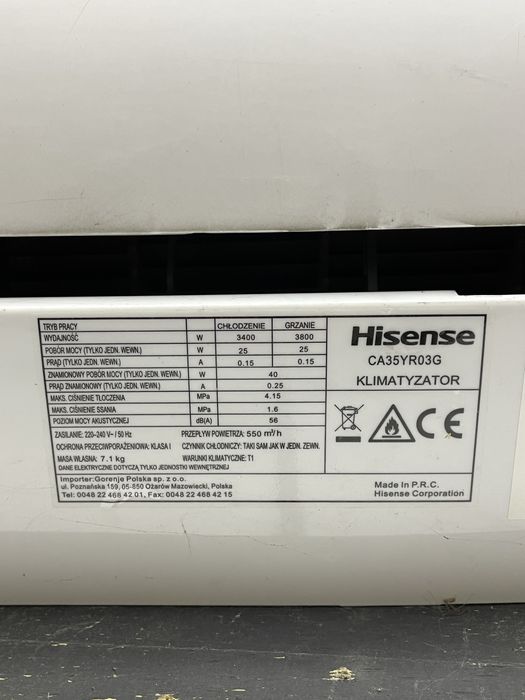 Klimatyzacja Hisense z funkcja grzania 3.5Kw