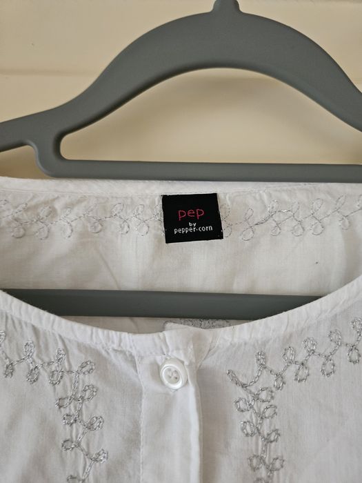 Peppercorn Zalando urocza tunika/bluzka white, srebrny haft r L/40