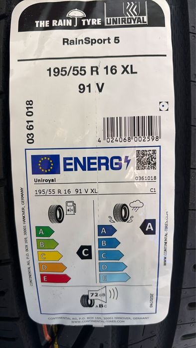 4 Pneus Uniroyal RainSport 5 195/55 R16 91V XL – NOVOS