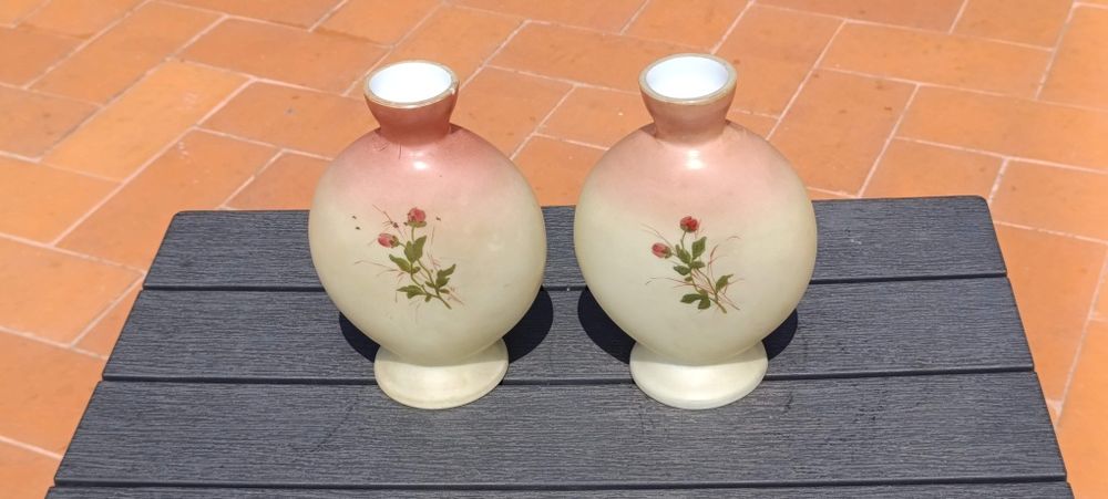 Par de Jarras em vidro Opalino com motivos vegetalistas