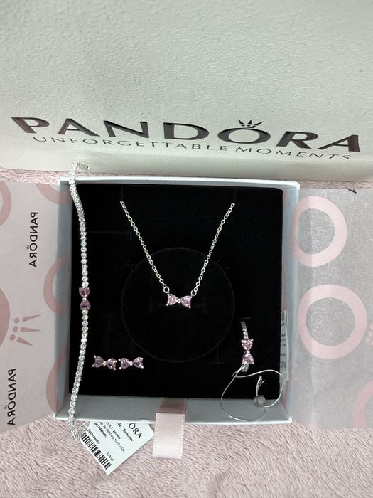 Комплект Pandora Рожевий бант каблучка, підвіска, сережки, браслет S925 ALE Бірка Пандора Гарантія 30 днів