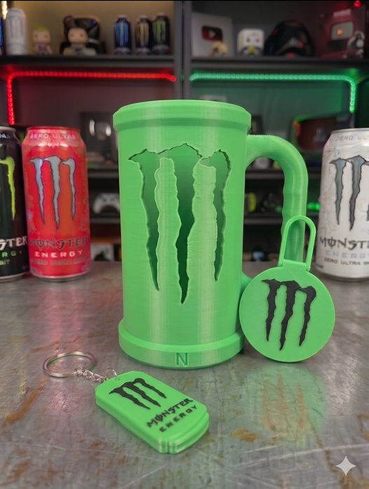 Kit Gamer Monster Energy - Caneca 3D + Porta-chaves