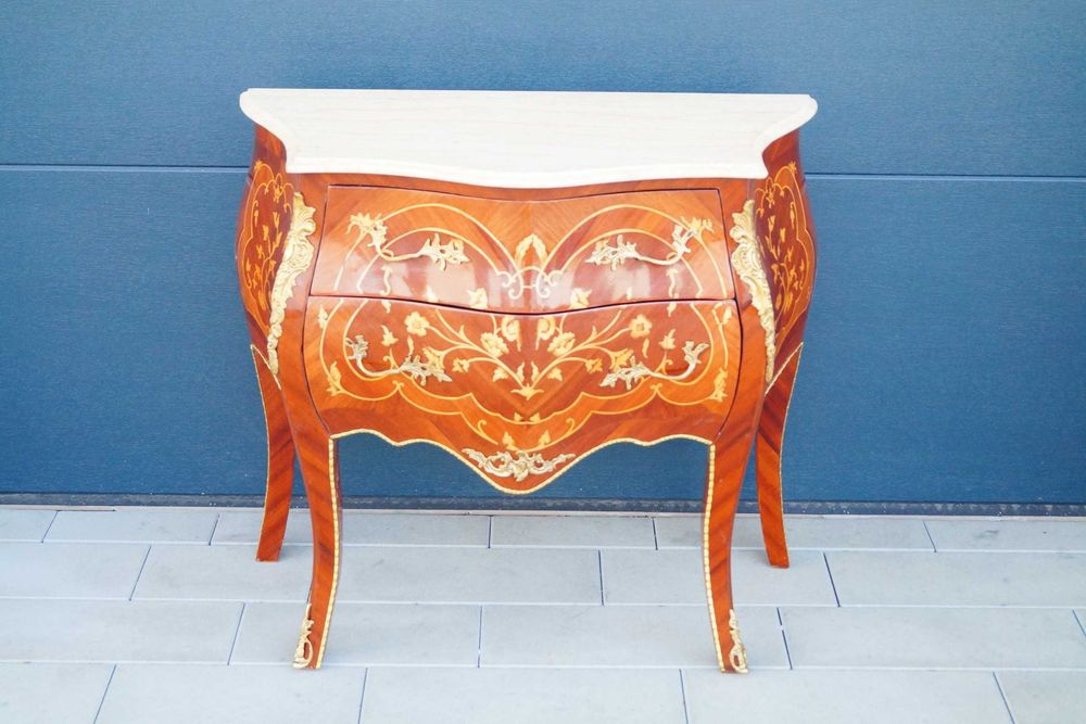 Stolik komoda komódka intarsjowana blat granitowy styl barokowy nr 2