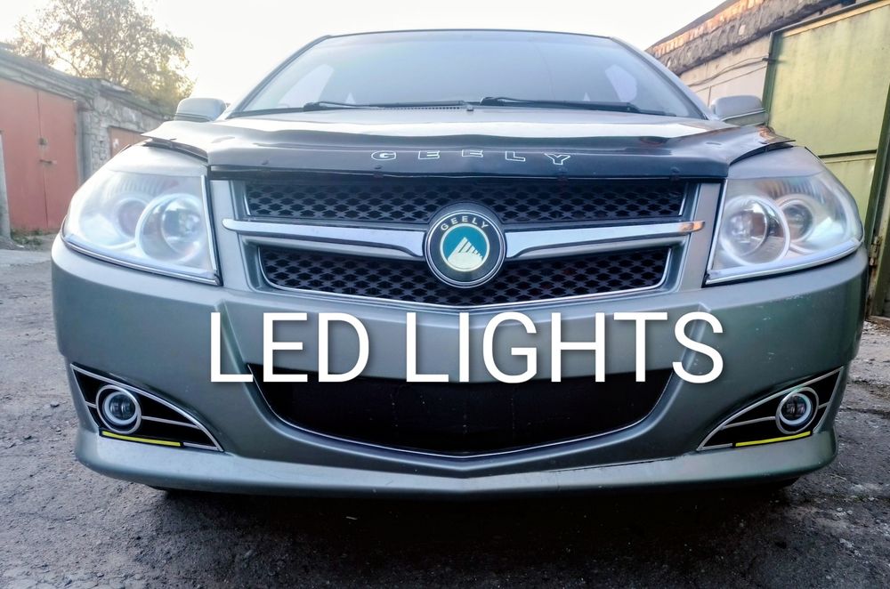 LED противотуманки + дхо с решётками для Джили МК, MK NEW, МК2, МK CROSS.