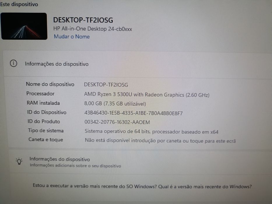 PC HP All-in-one Desktop 24 (Ryzen3  5300U)