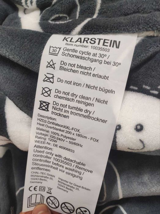 Електроковдра плед Электрическое одеяло Klarstein Dr. Watson XXL
