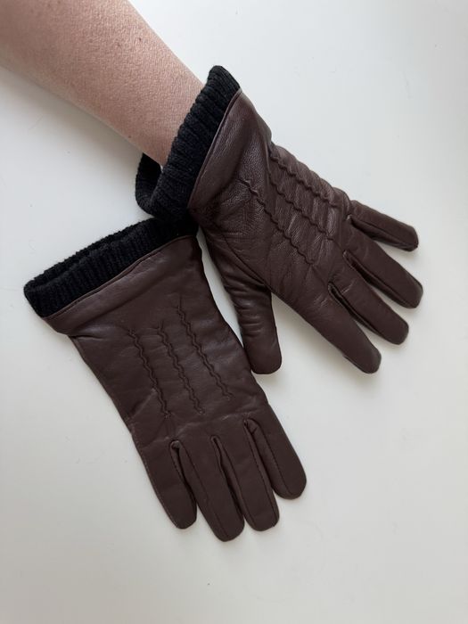 Жіночі шкіряні зимові рукавиці на теплій підкладці. Розмір 7, нові