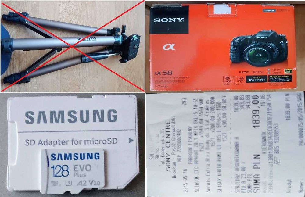 Sony Alfa SLT A58 - komplet akcesorów