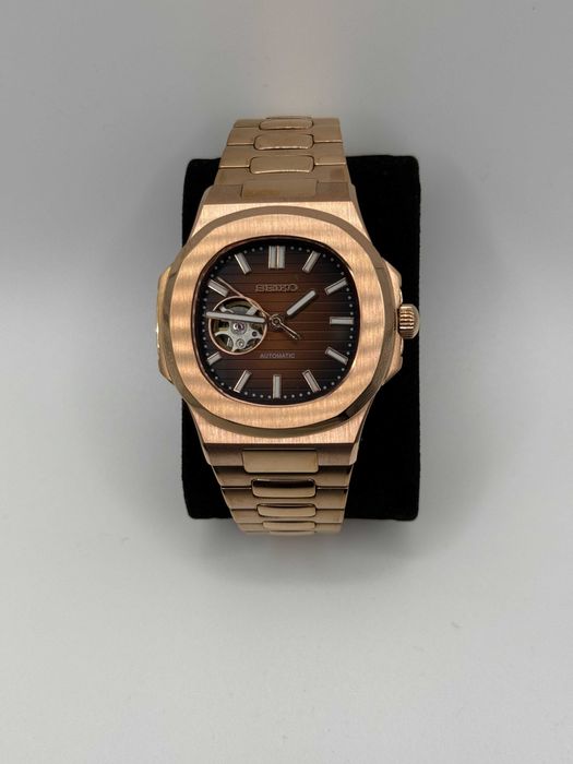 Seiko Mod Zegarek Nautilus Open Heart Rose Gold