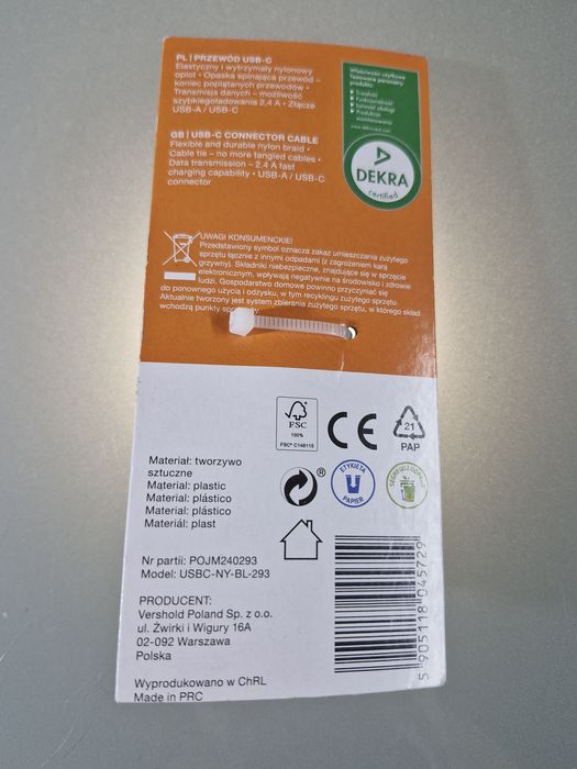 Kabel USB-A do USB-C Hykker 1.5 m Czarny Nylon