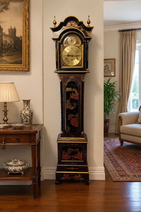 Relógio de Pé Antigo Pintado à Mão | Peça Decorativa Premium | Estilo Clássico Oriental