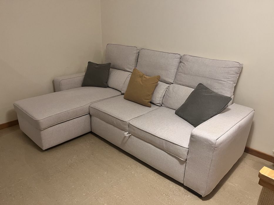 Sofá Cama com Chaise Longue Reversível e Encosto Reclináve