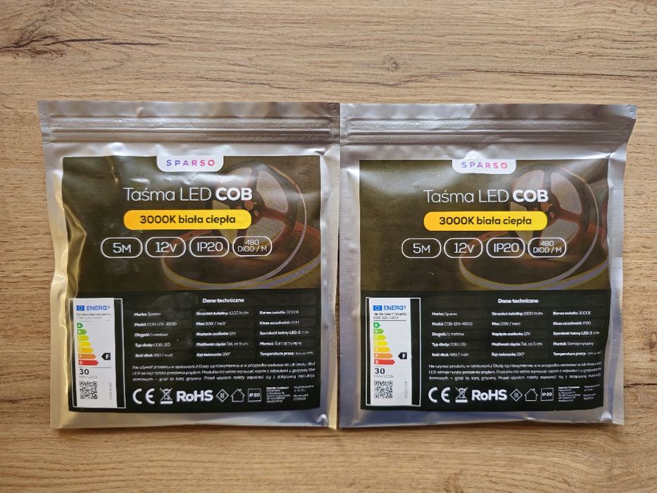 Taśma LED COB NEON 2x 5m 12V 3000K Biała  ciepła 480 LED/m MOCNA