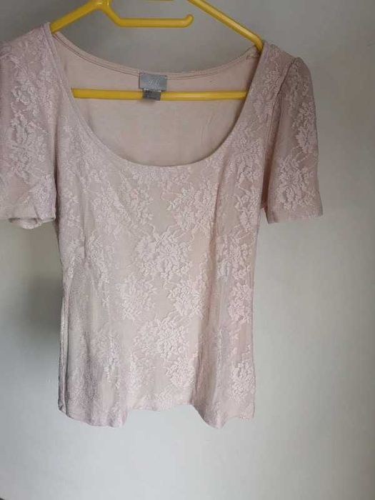 H&M bluzka jasny róż koronka r. S