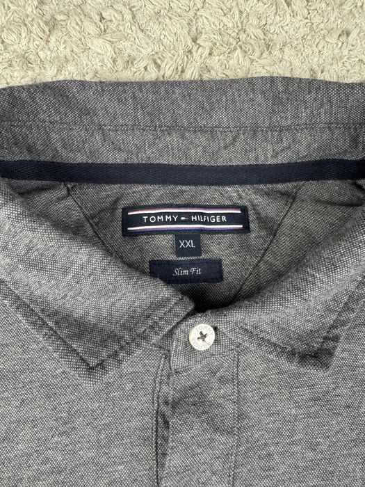 Чоловіча класична котонова сіра та  синя футболка поло tommy hilfiger повсякденне поло