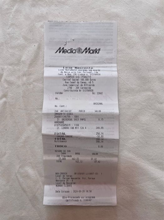 Tablet Lenovo Tab M11 128GB c/ acessórios e garantia Media Markt/Darty