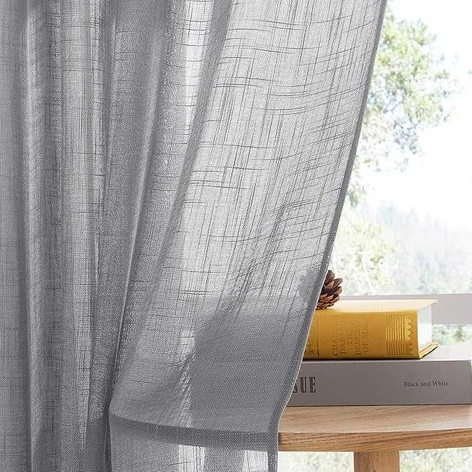 Zasłony z lnianą strukturą na taśmie 140x220 cm 2 szt ciemnoszare