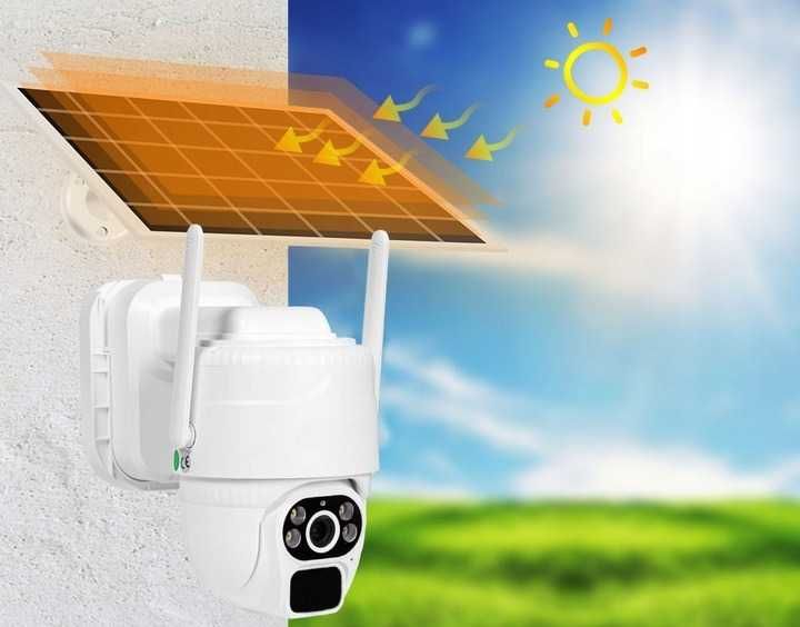 CAŁKOWICIE Bezprzewodowa Kamera solarna na kartę SIM obrotowa zewnątrz