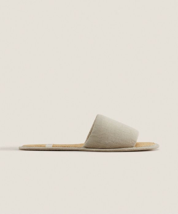 Chinelos Linho Abertos Pormenor Planta Zara Home NOVO