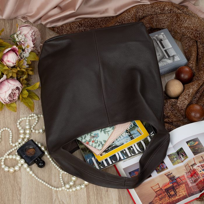 VERA PELLE torebka skórzana worek na ramię z saszetką V517 c.brązowa