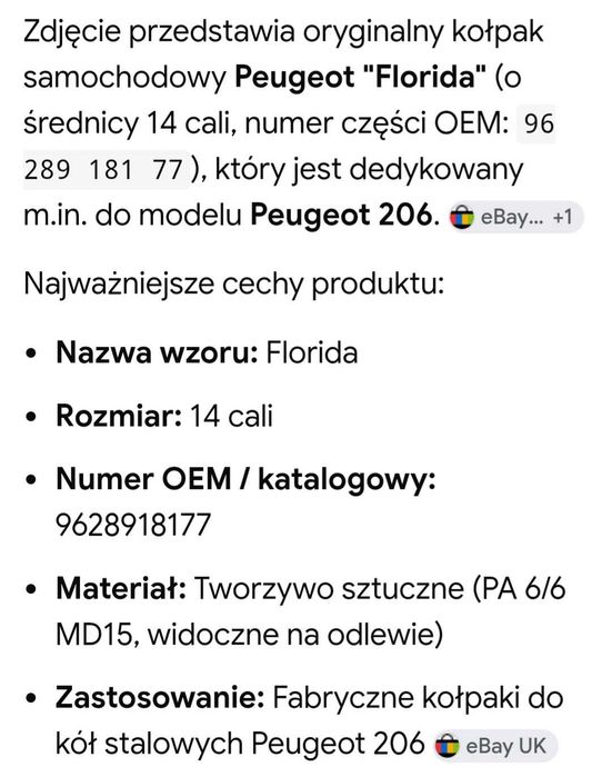 Kołpaki samochodowe Peugeot