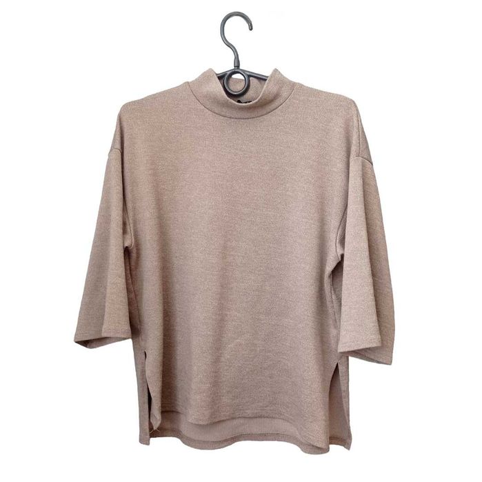 ZARA Piqué T-shirt wysoki kołnierz M beżowy