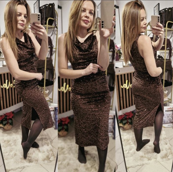 Sukienka czekoladowa wesele sylwester midi Varlesca chicaca XS S