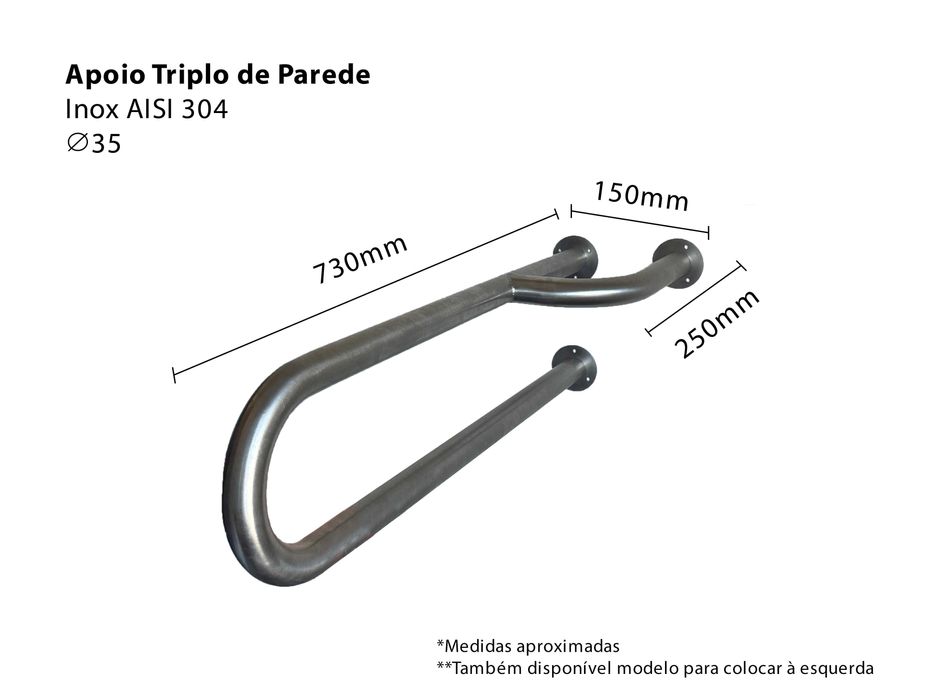 Apoio triplo de parede para pessoas com mobilidade condicionada