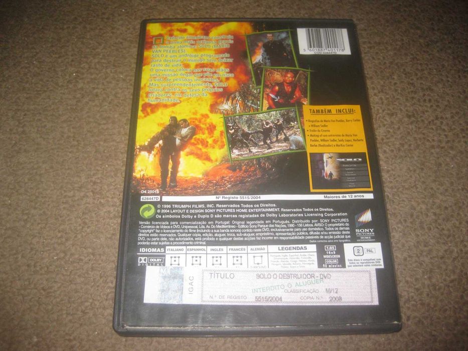 DVD "Solo O Destruidor" com Mario Van Peebles/Raro!