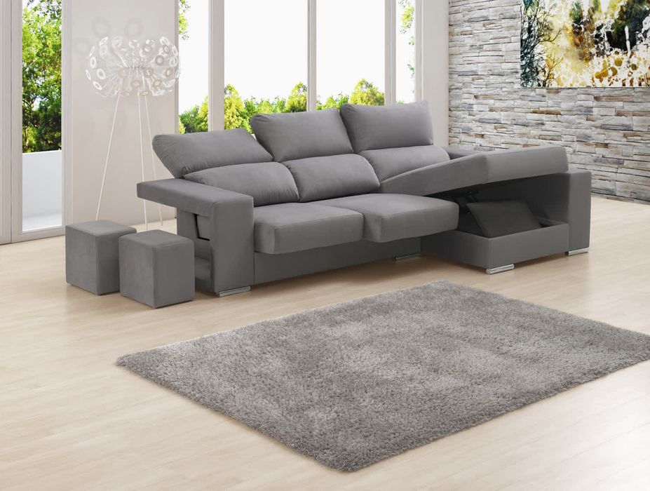 Sofa 3 lugares chaise loungue c/arrumação - Lourini