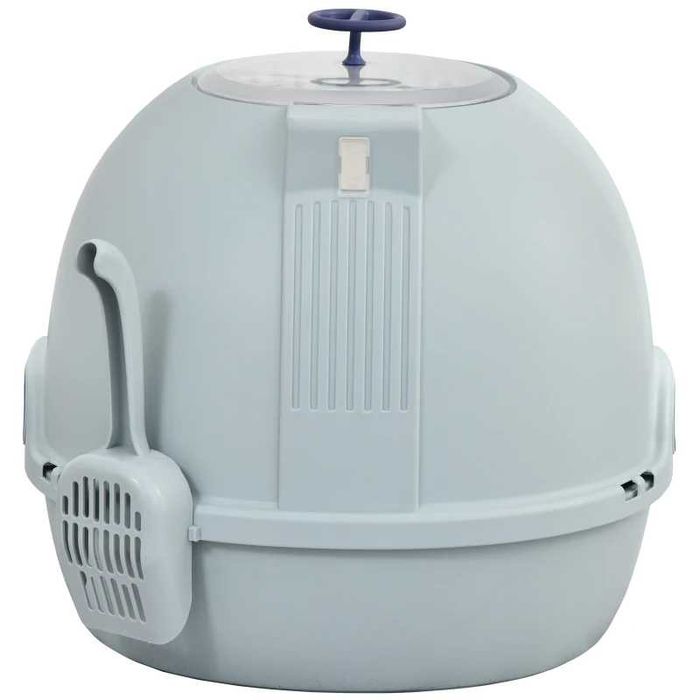 Caixa de areia para gatos com bandeja amovível e pá – azul