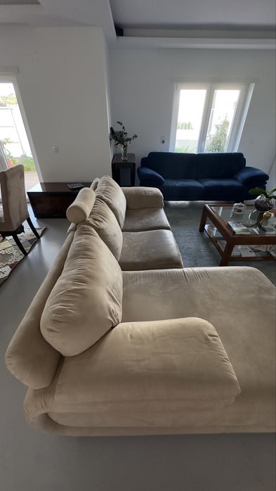 Sofá Beje Chaise Longue 3 lugares