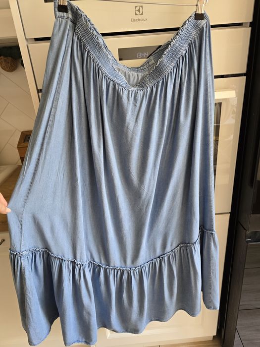 Spódnica maxi letnia jeansowa wiskoza przewiewna z falbaną plus size