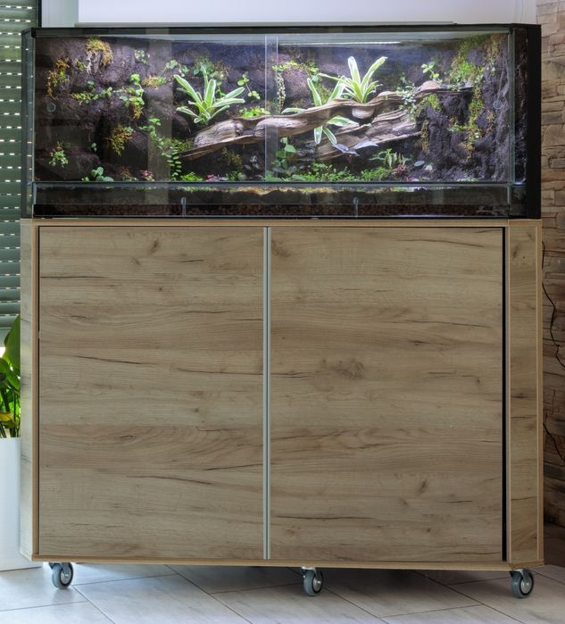 Terrarium 120x70x50 narożne z szafką dąb Craft szary