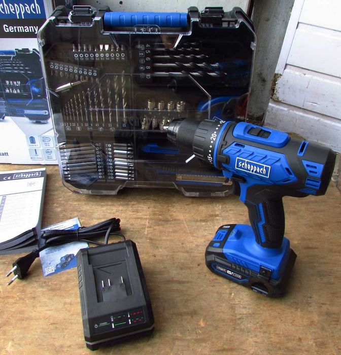 Шуруповерт акумуляторний з кейсом та інструментами Scheppach(Німеччина