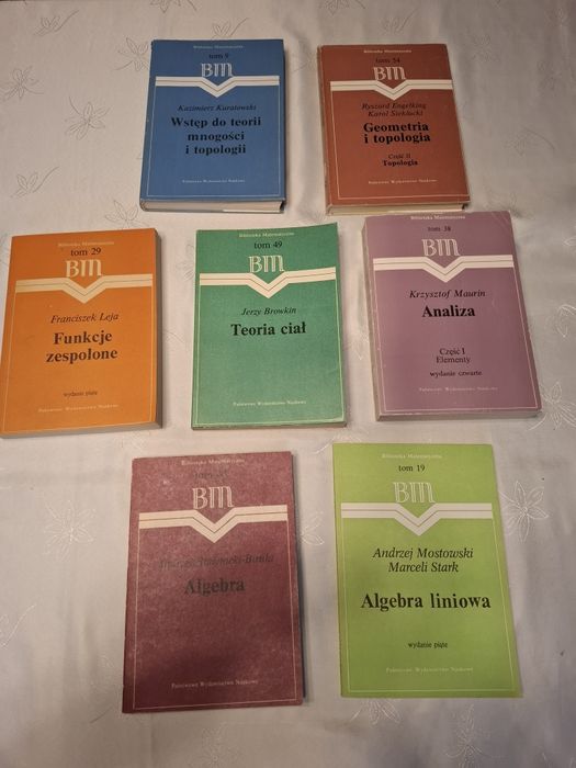 Zestaw siedmiu książek z dziedziny matematyki  z serii Biblioteka Mate